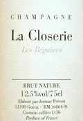 ラ・クロズリー・レ・ベギーヌ・ブリュット・ナチューレ (2005）ジェローム・プレヴォー